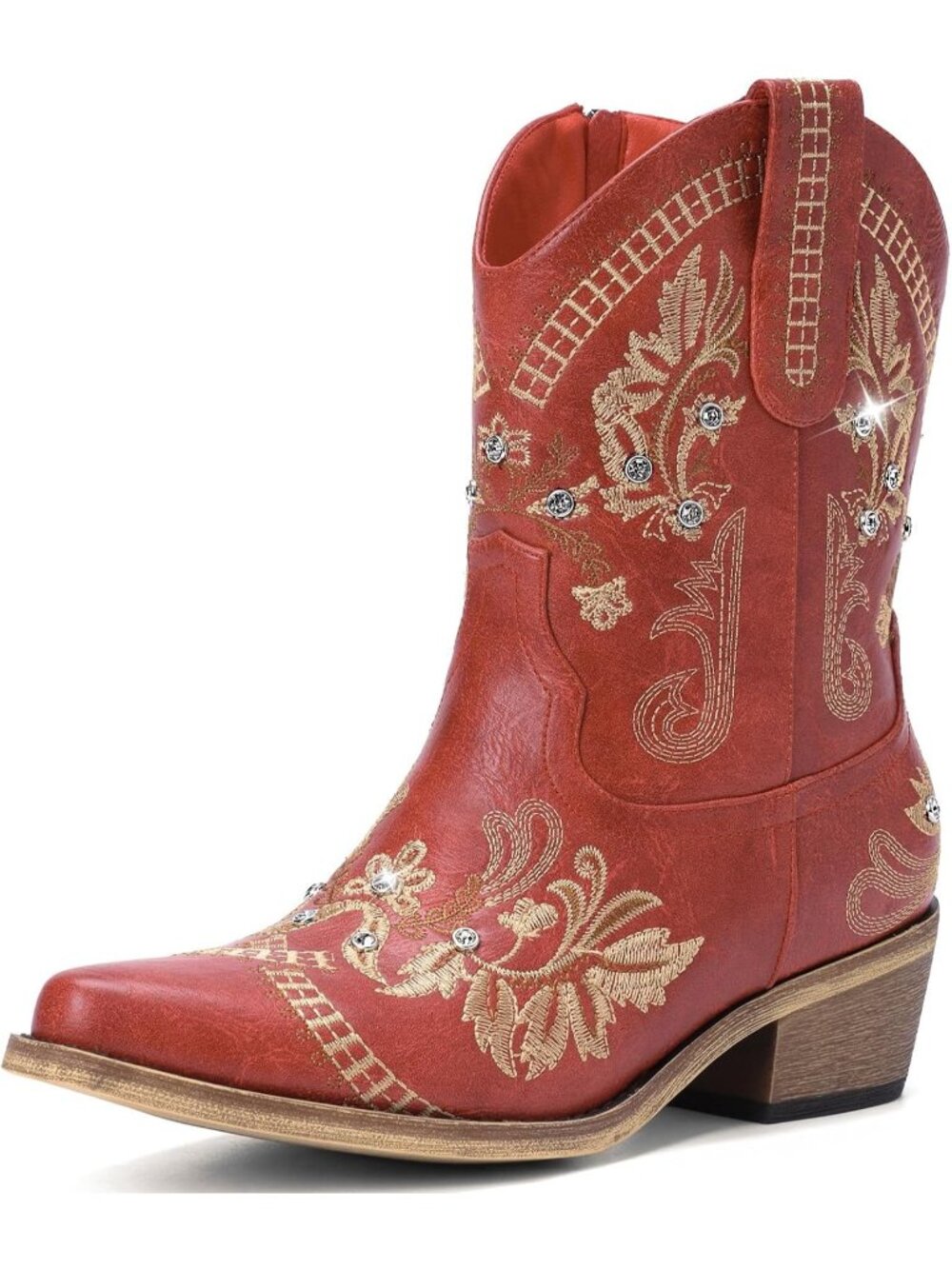 Women's Red Western Embroidered Cowgirl Boots with Sparkly Rhinestone Boots